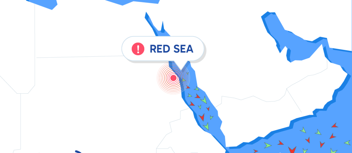 Mappa in tempo reale del traffico navale del Mar Rosso